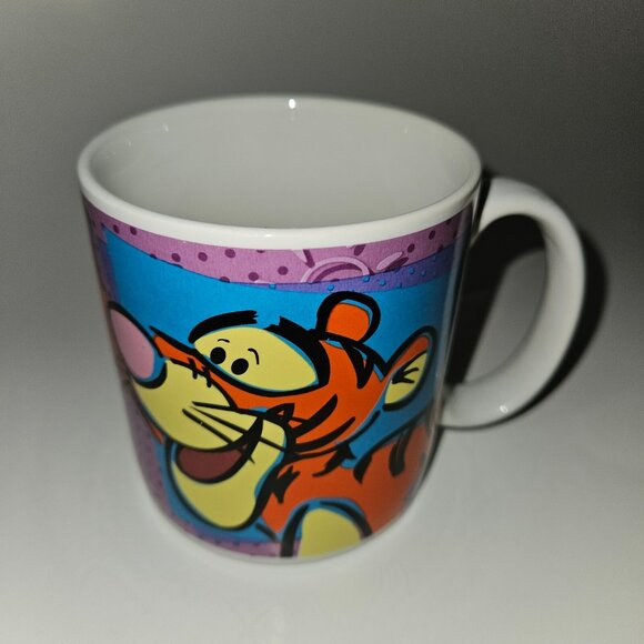 VTG Winnie the Pooh Tigger Pouncing Purple White Mug Cup Disney 1997 - Picture 3 of 8